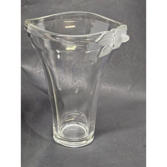 Tall Clear Mikasa (Unsigned) Vase With Flared Top And Frosted Floral - Picture 4 of 6